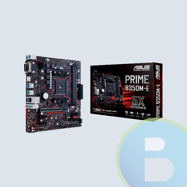 Tarjeta Madre Asus Prime B350M-E, AMD S-AM4 RYZEN, 2X DDR4 2666 ECC/NON-ECC/2X USB 3.1/6 X USB 3.0 3X USB 2.0 /2PCIE X16/ 2X PCIE 2.0MICRO ATX/Requiere Tarjeta de Video