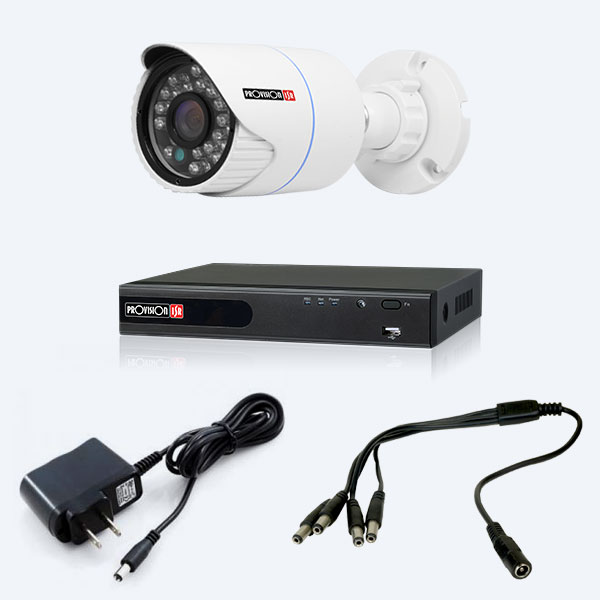Grabador DVR Provision ISR, 4 Canales + Cámara de Vigilancia Tipo Bala + Adaptador 4 Salidas de Corriente + Fuente de Poder 12W