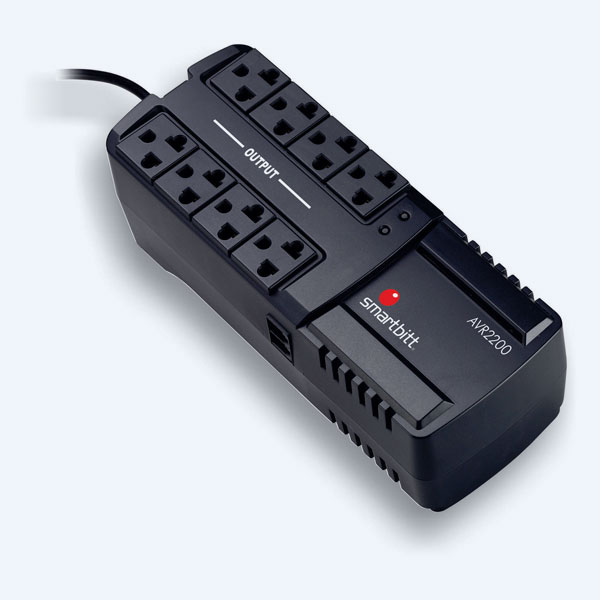 Regulador de Voltaje Smartbitt SBAVR2200, 2200VA, 1100Watts, 8 Contactos, Protección telefónica