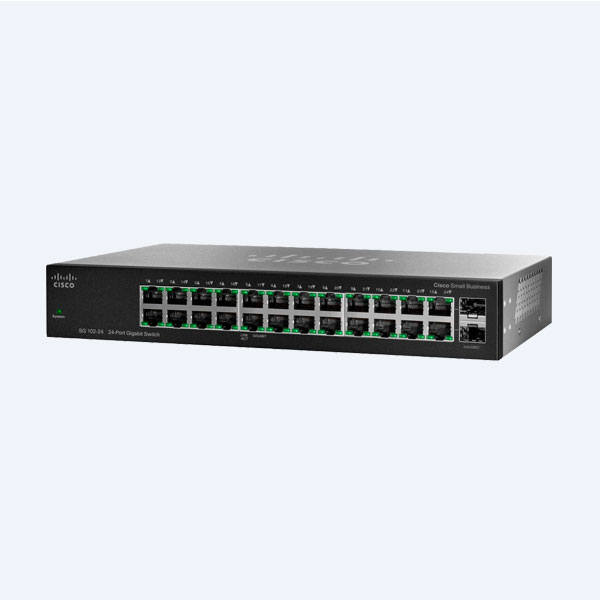 Switch Cisco 100, 22 Puertos 10/100/1000 + 2 Combo Mini-GBIC, No Administrable, Rack