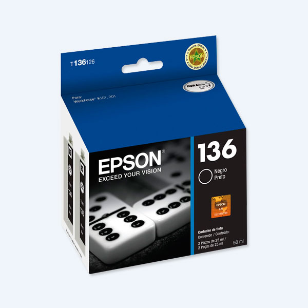 Cartucho Epson 136, Negro, 2000 páginas, para WorkForce K101/K301