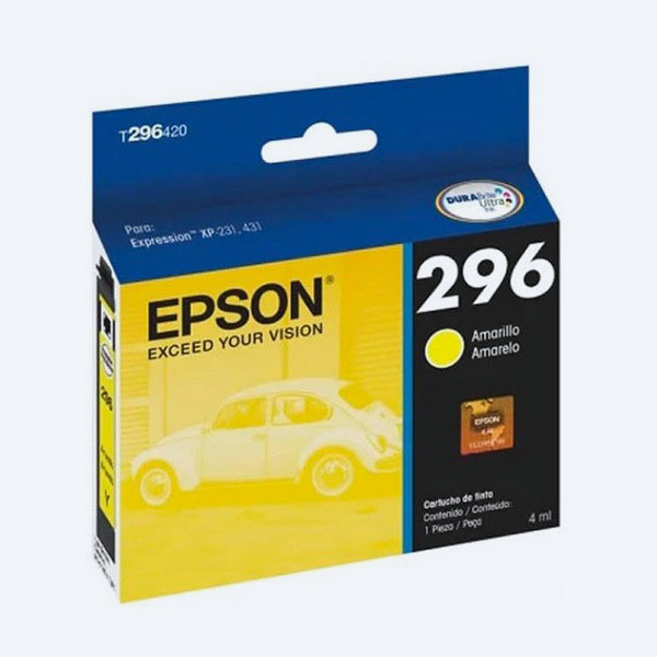 Cartucho Epson 296, Amarillo, 250 Páginas, Alto Rendimiento