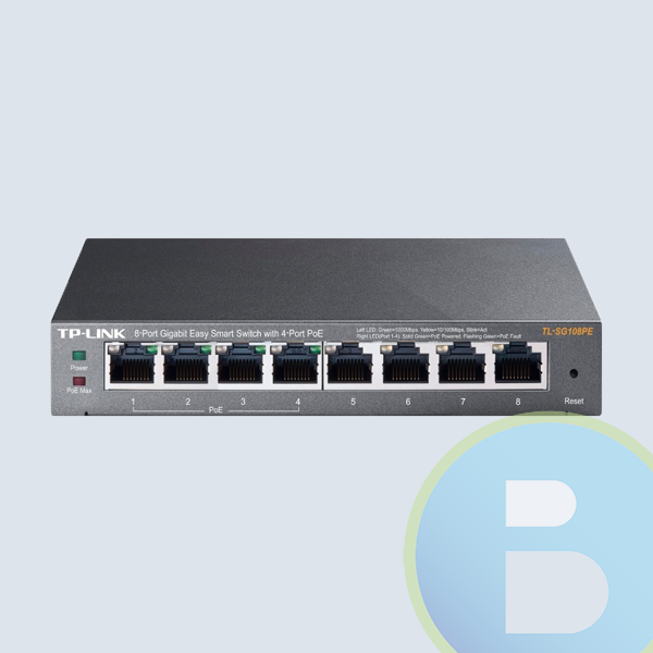 Switch TP-LINK Gigabit Ethernet TL-SG108PE Easy Smart PoE, 8 Puertos 10/100/1000Mbps, 16 Gbit/s, 4000 entradas - No Administrable