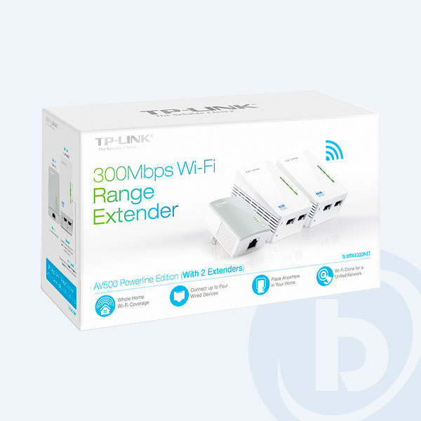 TL-WPA4220NET - Kit Adaptador Powerline TP-LINK TL-WPA4220NET, 2pz Inal&aacute;mbrico a 300Mbps 2RJ45, 1pz Al&aacute;mbrico a 500Mbps