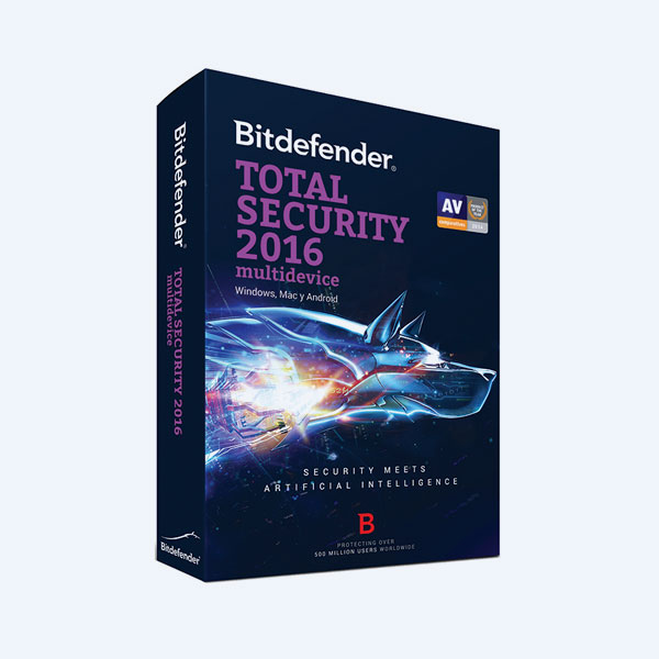 Antivirus BitDefender Total Security 2016, Multidispositivos, 3 PC + 1 Smartphone, 2 Años