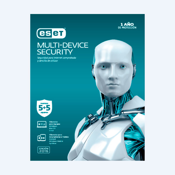 Antivirus Eset Multidevice Security 2016, 5 PCS + 5 Smartphone, 1 Año