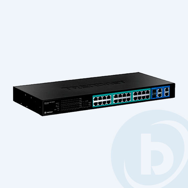 TPE-224WS - Switch TRENDnet TPE-224WS, 24 Puertos 10/100 POE + 4 Puertos10/100/1000, 2 Ranuras MINI-GBIC