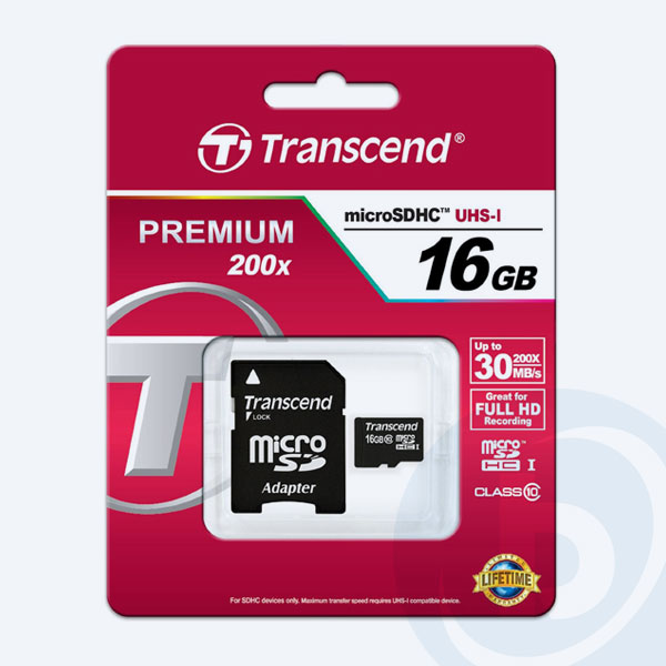 TS16GUSDHC10 - Memoria Micro SDHC Transcend TS16GUSDHC10, 16GB, Clase 10, con Adaptador