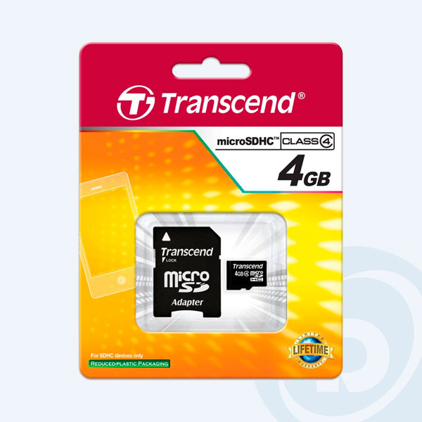 TS4GUSDHC4 - Memoria Micro SD Transcend, 4GB, Clase 4, con Adaptador