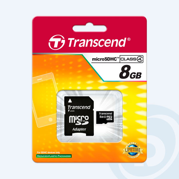 TS8GUSDHC4 - Memoria Micro SDHC Transcend , 8GB, Clase 4, Con Adaptador