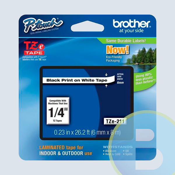 Cinta Brother Laminada TZE211, Negro Sobre Blanco 6mm