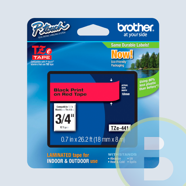 Cinta Brother TZE441, Laminada Negro sobre Rojo, 18 mm