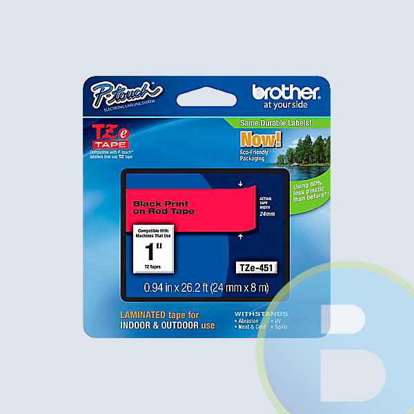 Cinta Brother Laminada TZE451, Negro sobre Rojo, 24 mm