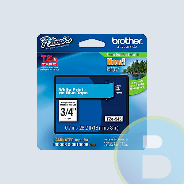 Cinta Brother TZE545, Laminada, Blanco sobre Azul, 18 mm