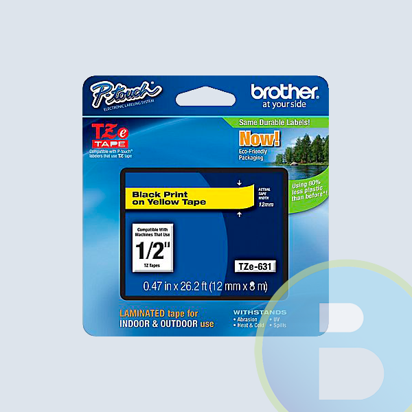 Cinta Brother Laminada TZE631, Negro sobre Amarillo 12 mm