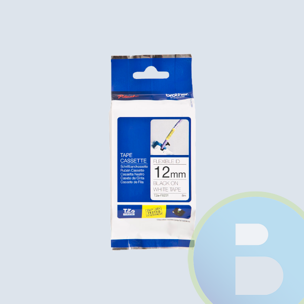 Cinta Brother TZEFX231, Flexible, Negro sobre Blanco, 12mm