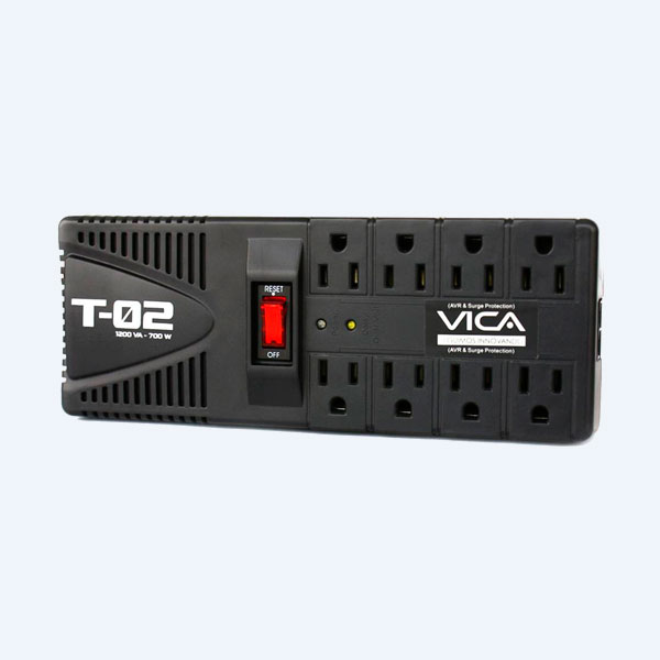 Regulador de Voltaje Vica, 1200VA, 700 Watts, 8 Contactos, Protección telefónica