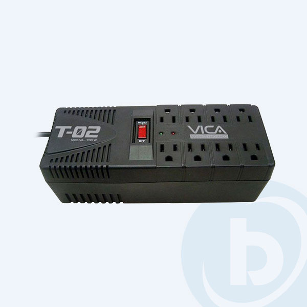 T-02 - Regulador de Voltaje Vica, 1200VA, 700 Watts, 8 Contactos, Protecci&oacute;n telef&oacute;nica