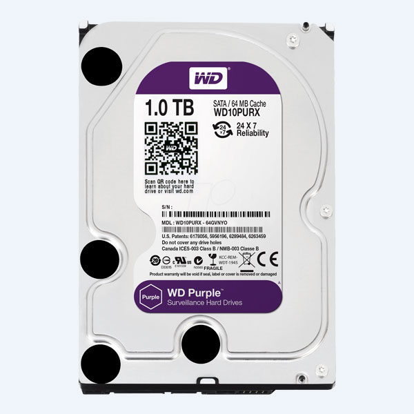 Disco Duro Interno Western Digital Purple, 1TB, 3.5'', SATA3 6Gb/s, Intellipower 24x7, Para vídeovigilancia