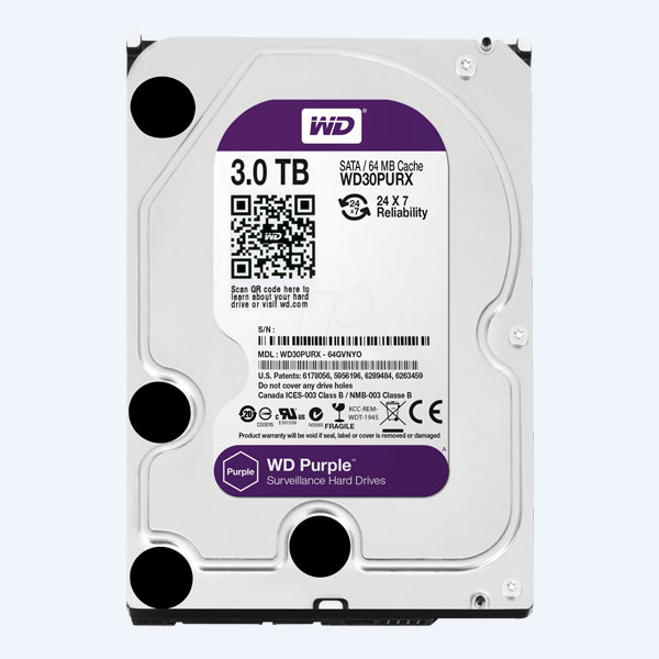 Disco Duro Interno Western Digital Purple, 3TB, 3.5'', SATA3 6Gb/s, Intellipower 24x7, Para vídeovigilancia