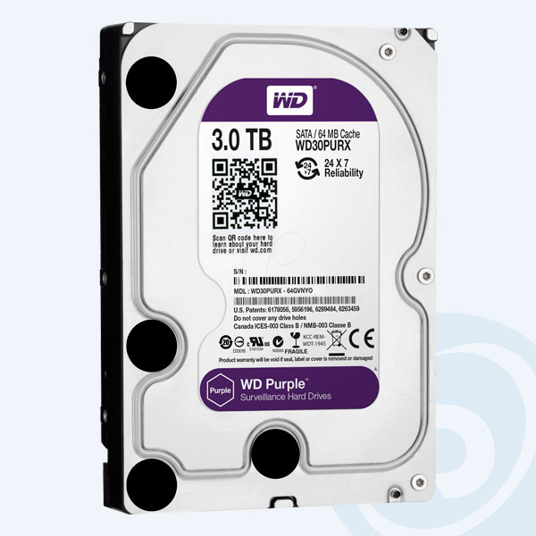 WD30PURX - Disco Duro Interno Western Digital Purple, 3TB, 3.5'', SATA3 6Gb/s, Intellipower 24x7, Para v&iacute;deovigilancia
