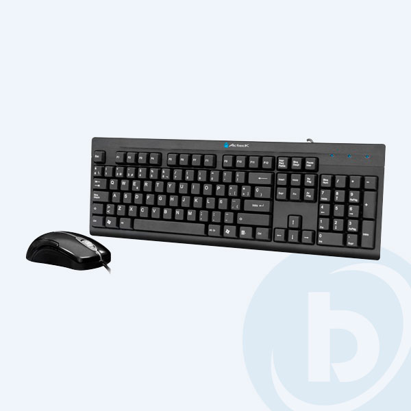 WKTE-004 - Combo Cableado Acteck Ak2-2200, Teclado y Mouse, USB, Negro